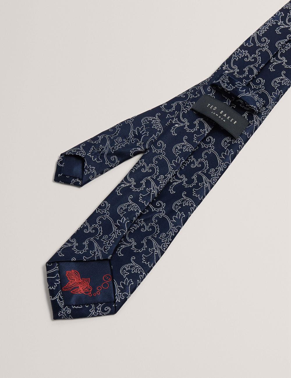 Men Ted Baker BIONDIS - Baroque Floral Print Silk Ties Navy | KSA  3952-YHOKG