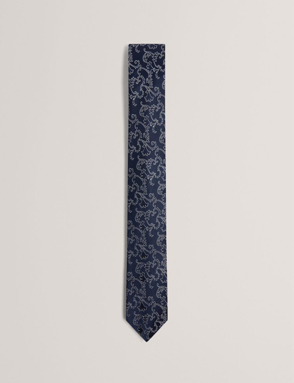 Men Ted Baker BIONDIS - Baroque Floral Print Silk Ties Navy | KSA  3952-YHOKG