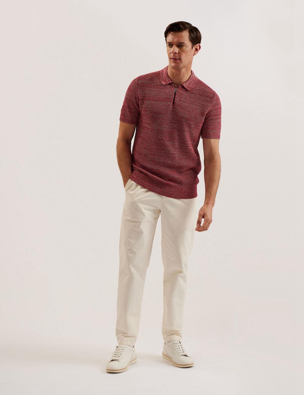 Men Ted Baker BLOSSAM - Space Dye Zip Neck Polos Shirts Red | KSA  3059-ILCBX