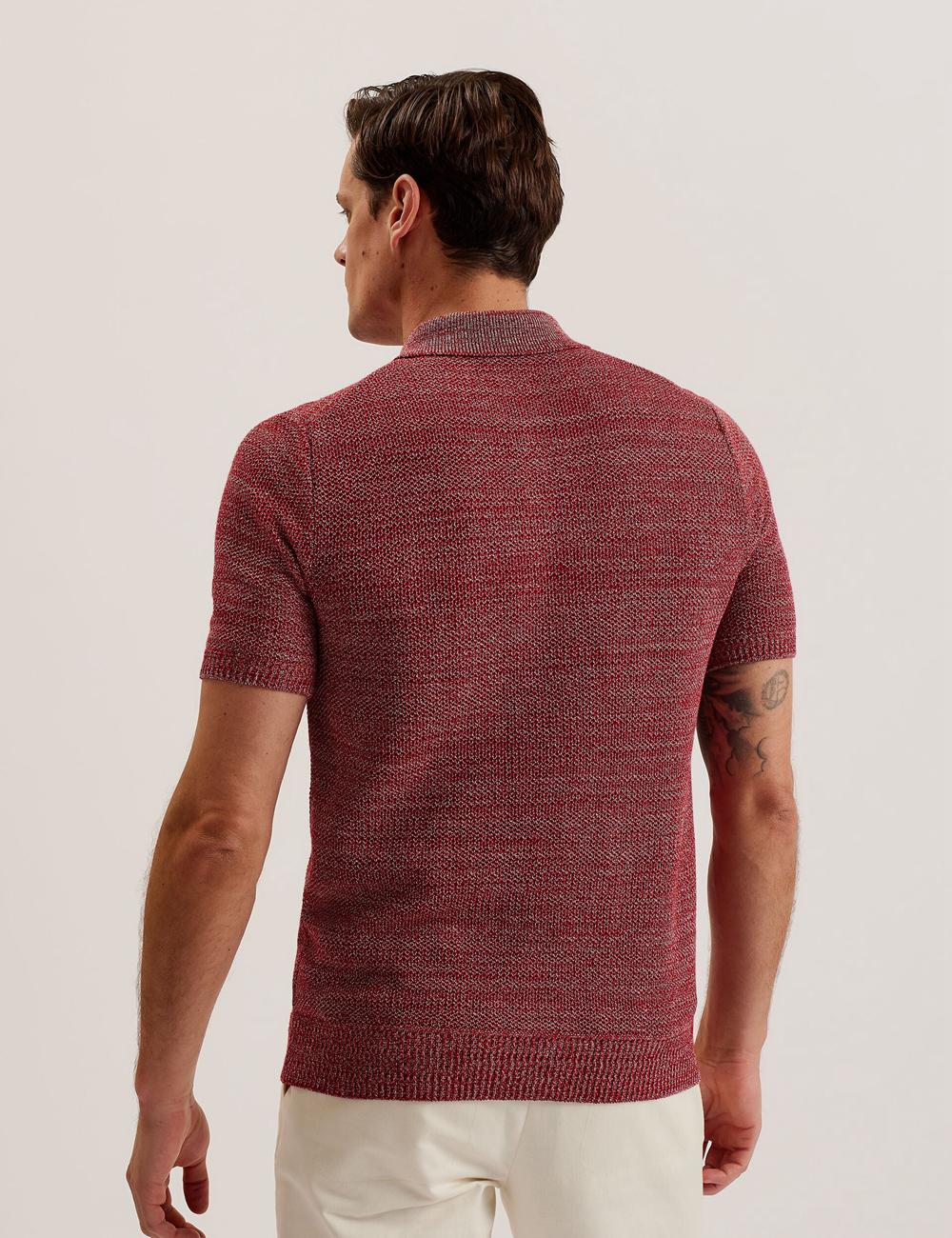 Men Ted Baker BLOSSAM - Space Dye Zip Neck Polos Shirts Red | KSA  3059-ILCBX