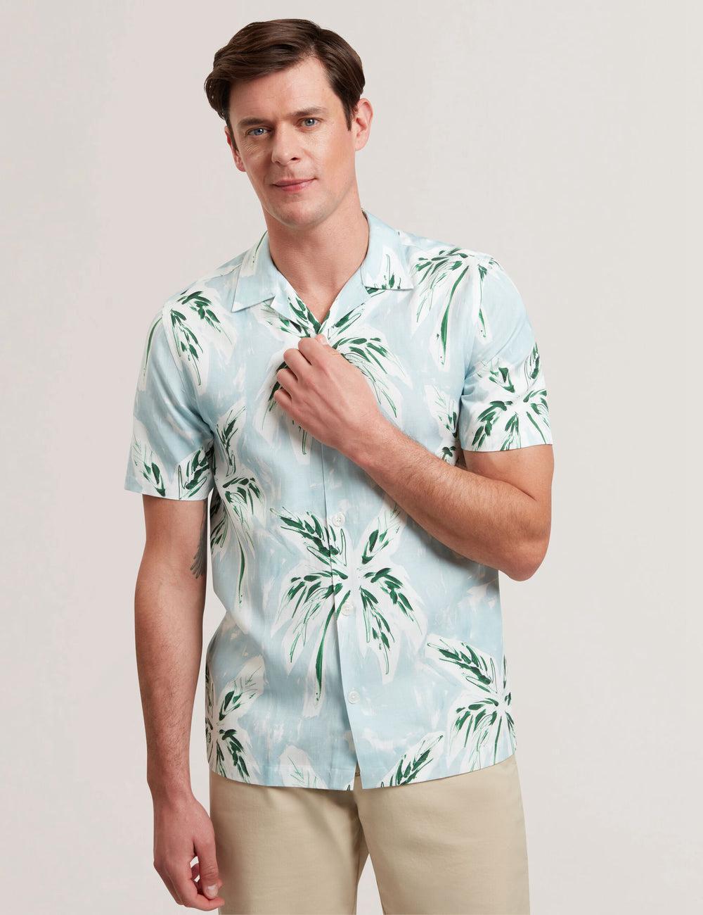 Men Ted Baker BOCHE - Short Sleeve Regular Tropical Palm Tree Casual Shirts Green | KSA  7025-LSDXB