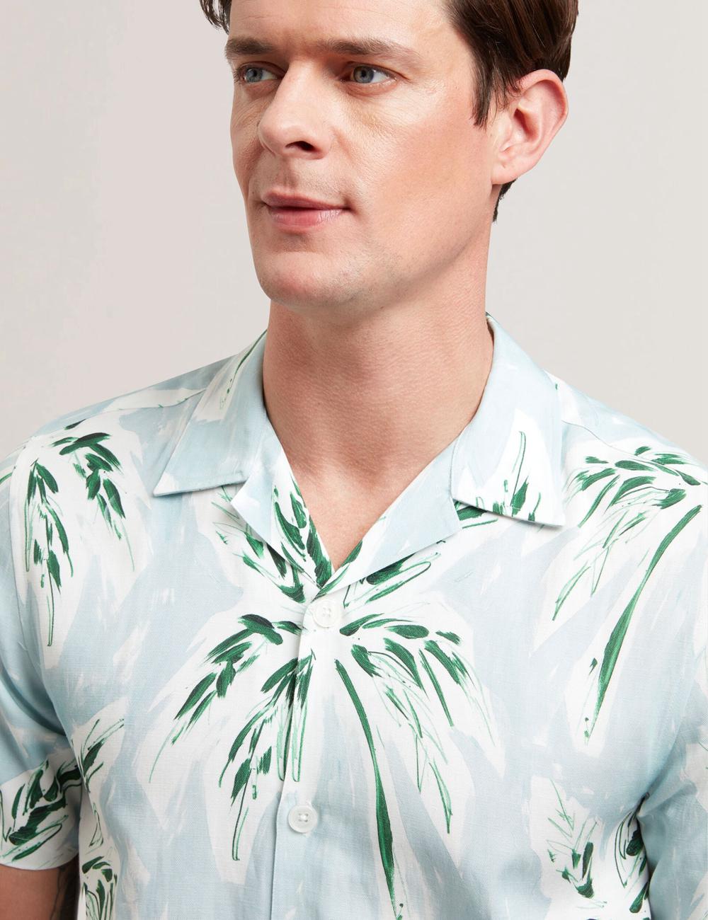 Men Ted Baker BOCHE - Short Sleeve Regular Tropical Palm Tree Casual Shirts Green | KSA  7025-LSDXB