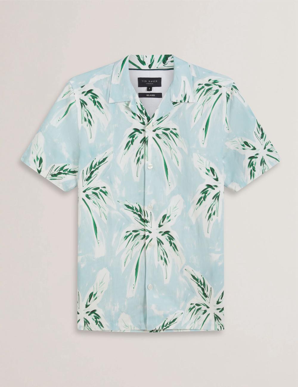 Men Ted Baker BOCHE - Short Sleeve Regular Tropical Palm Tree Casual Shirts Green | KSA  7025-LSDXB