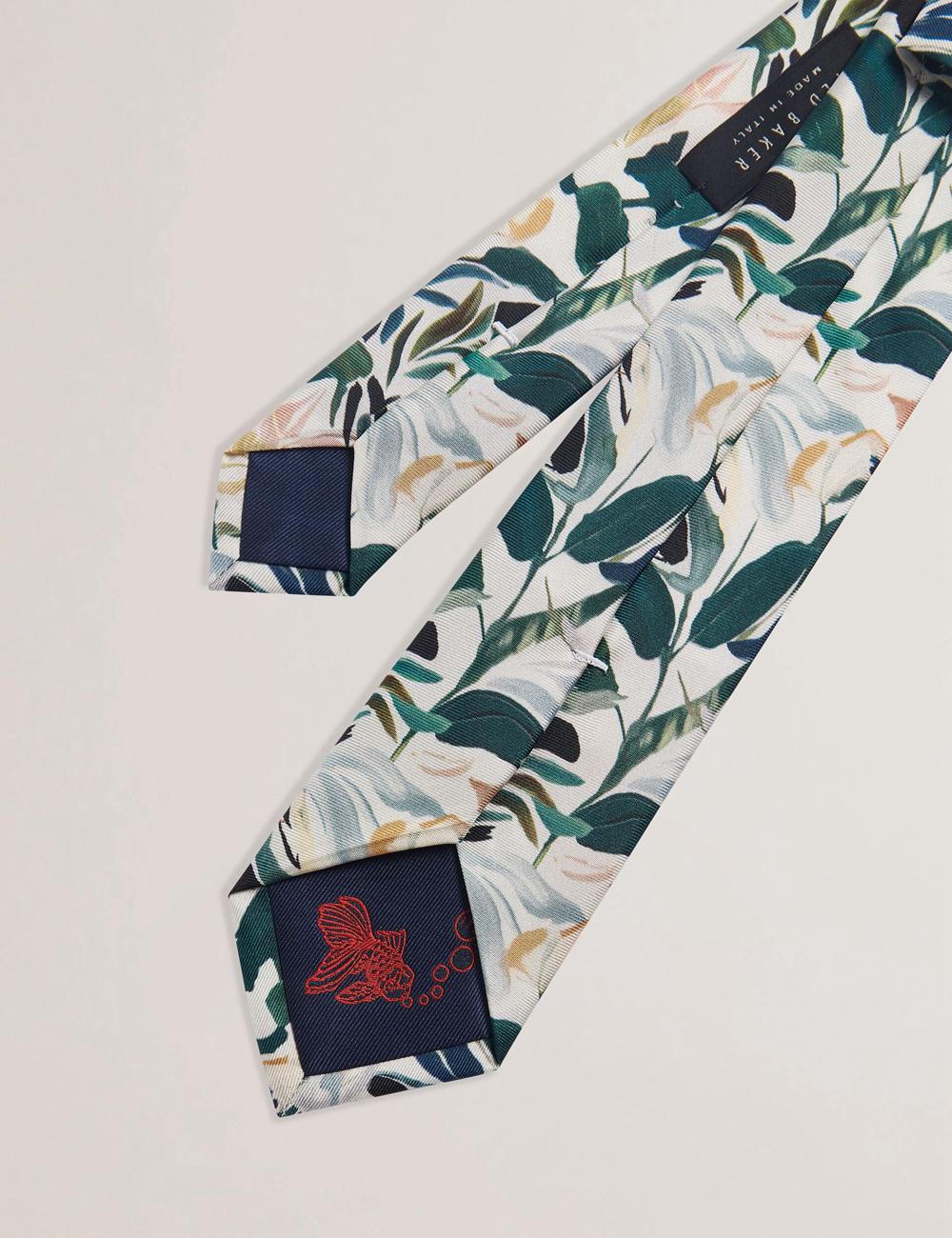 Men Ted Baker BOYTONN - Painted Floral Print Silk Ties Ecru | KSA  2435-PGNBR