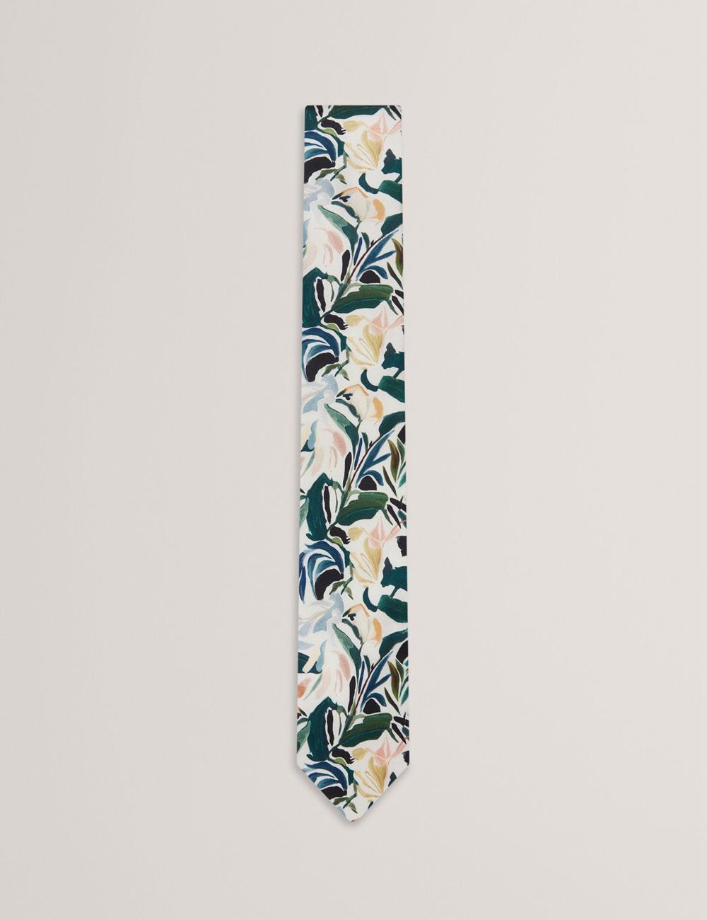 Men Ted Baker BOYTONN - Painted Floral Print Silk Ties Ecru | KSA  2435-PGNBR