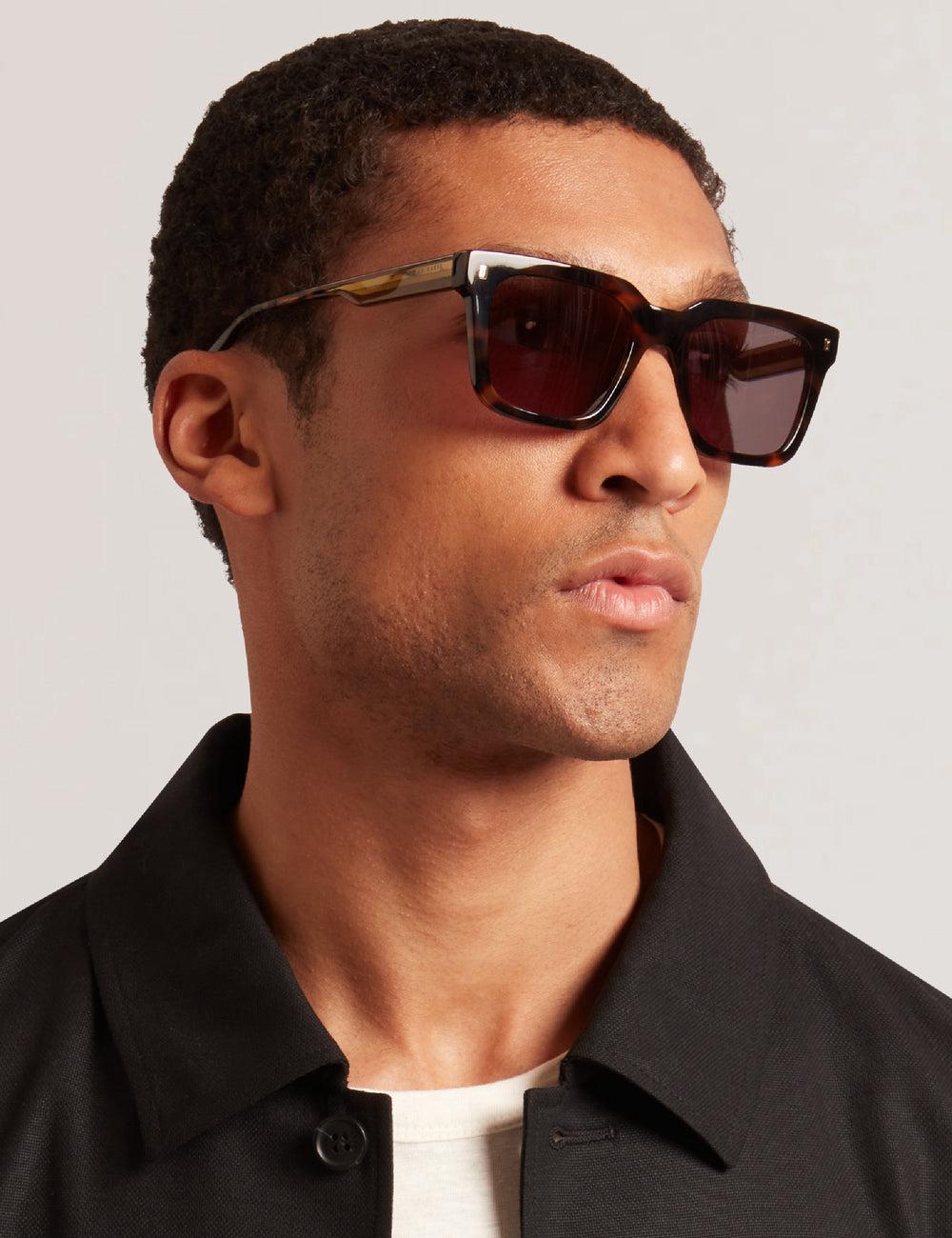 Men Ted Baker CAIN - Chunky Square Two Tone Sunglasses Brown | KSA  4509-UQHBM