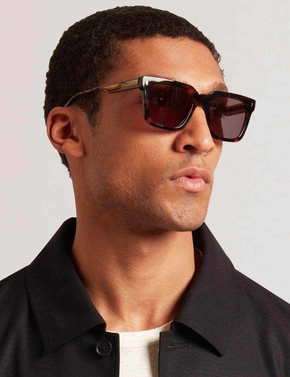 Men Ted Baker CAIN - Chunky Square Two Tone Sunglasses Brown | KSA  4509-UQHBM