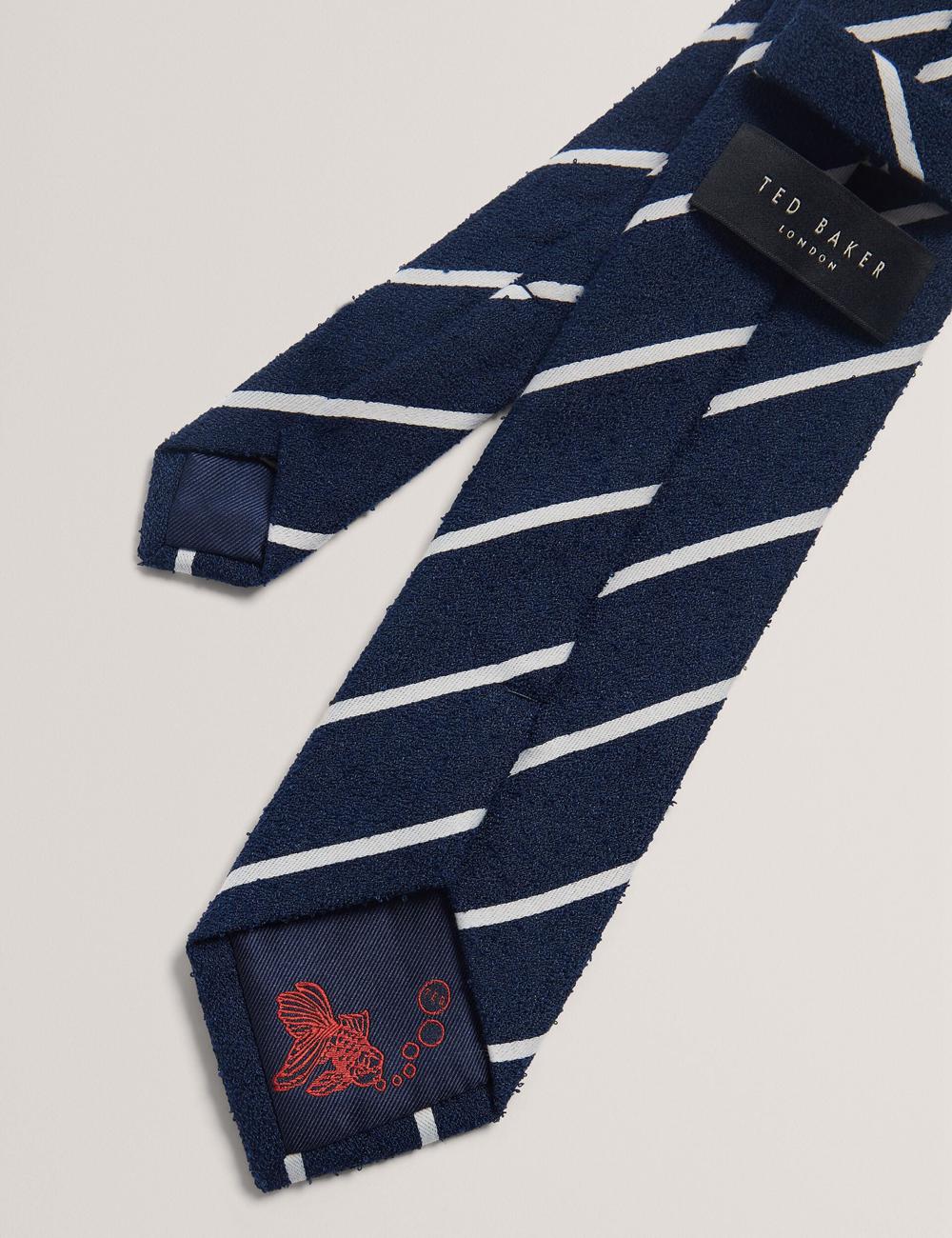 Men Ted Baker CAMPSEA - Boucle Texture Solid Stripe Ties Navy | KSA  1295-HRQKV