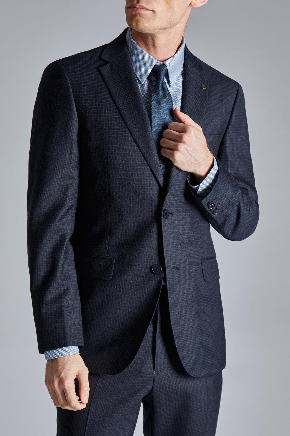 Men Ted Baker CANISJS - Grid Check Regular Fit Suit Jackets Navy | KSA  9705-RKFLP