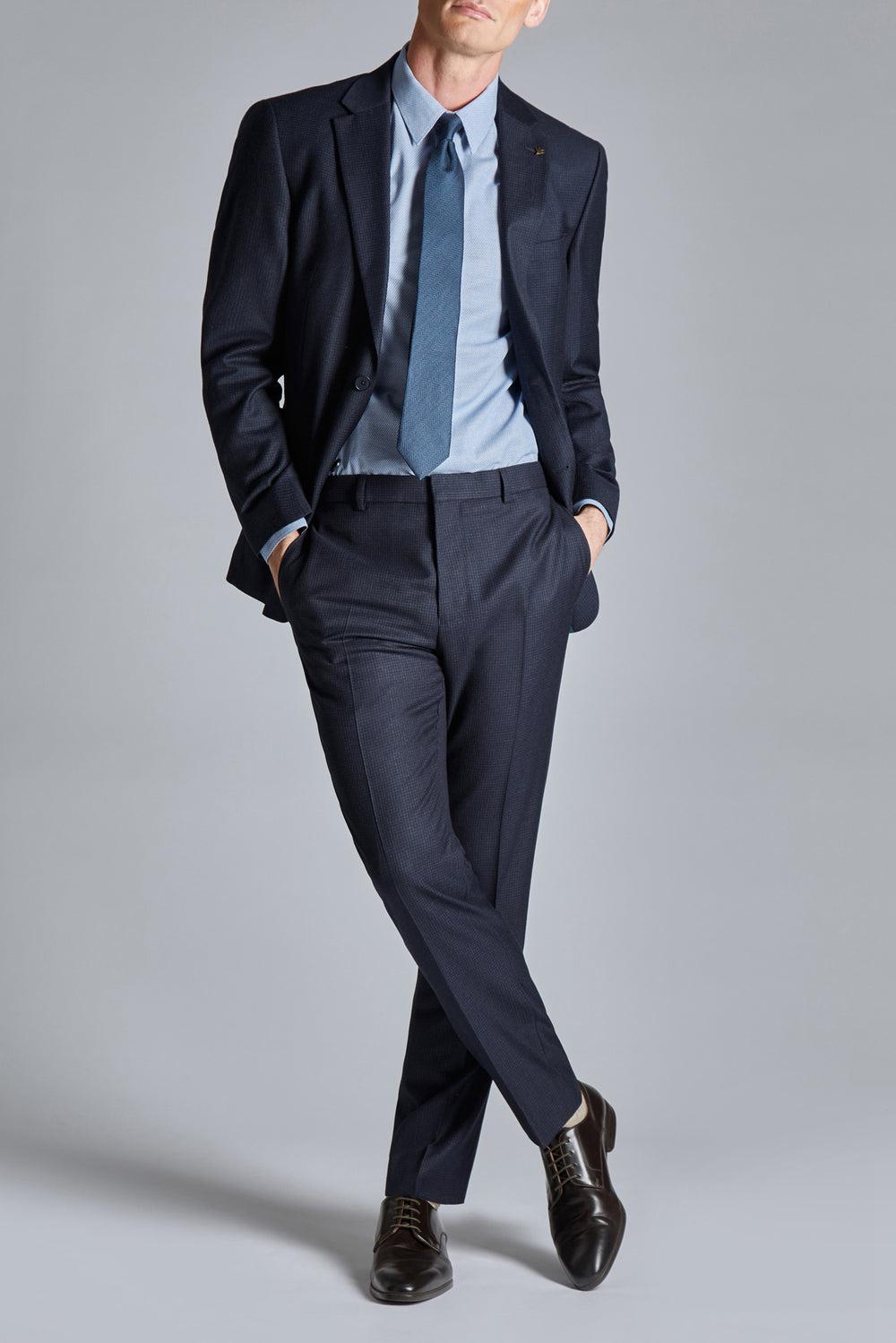 Men Ted Baker CANISTS - Grid Check Regular Fit Suit Trousers Navy | KSA  8541-EWTGI
