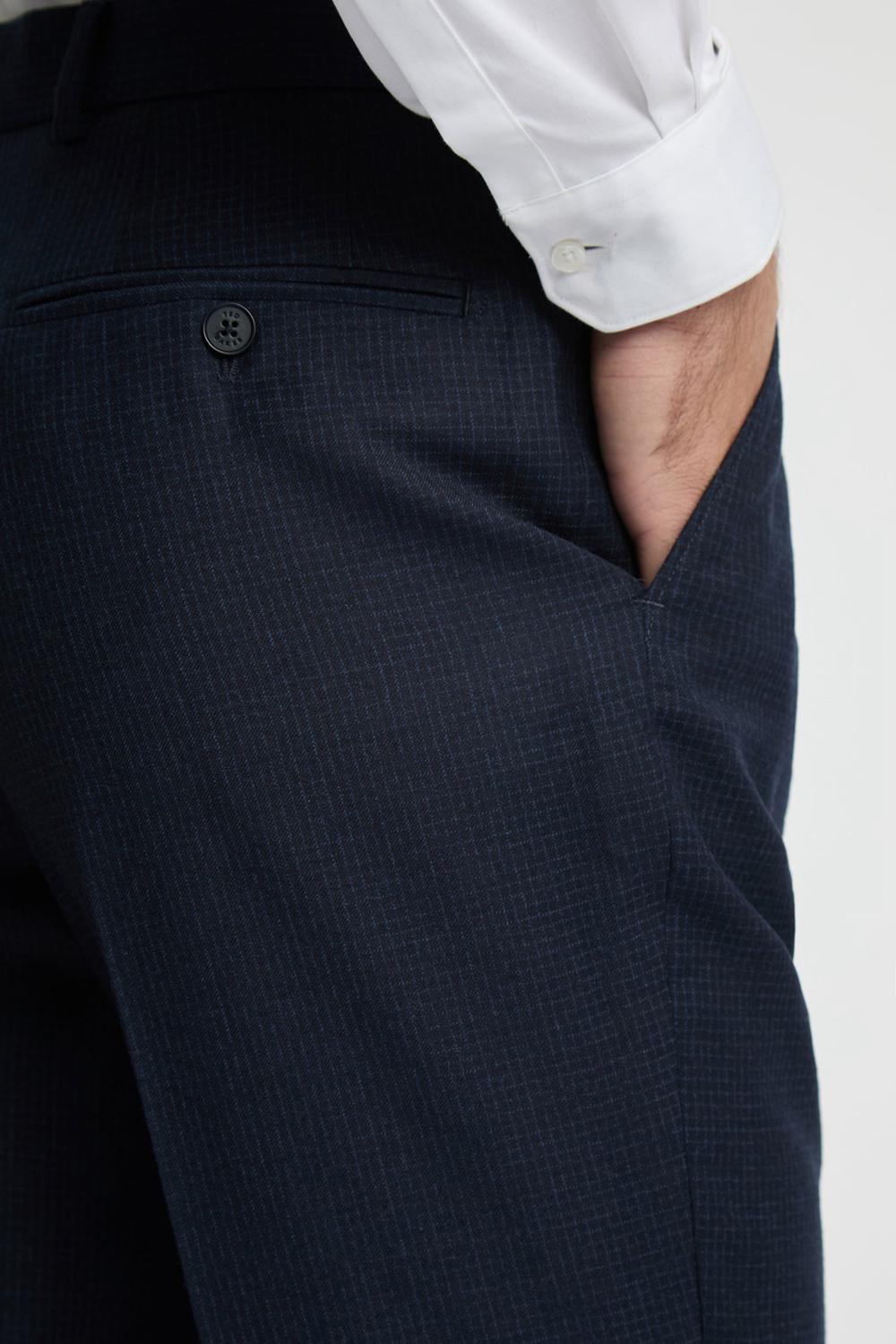 Men Ted Baker CANISTS - Grid Check Regular Fit Suit Trousers Navy | KSA  8541-EWTGI