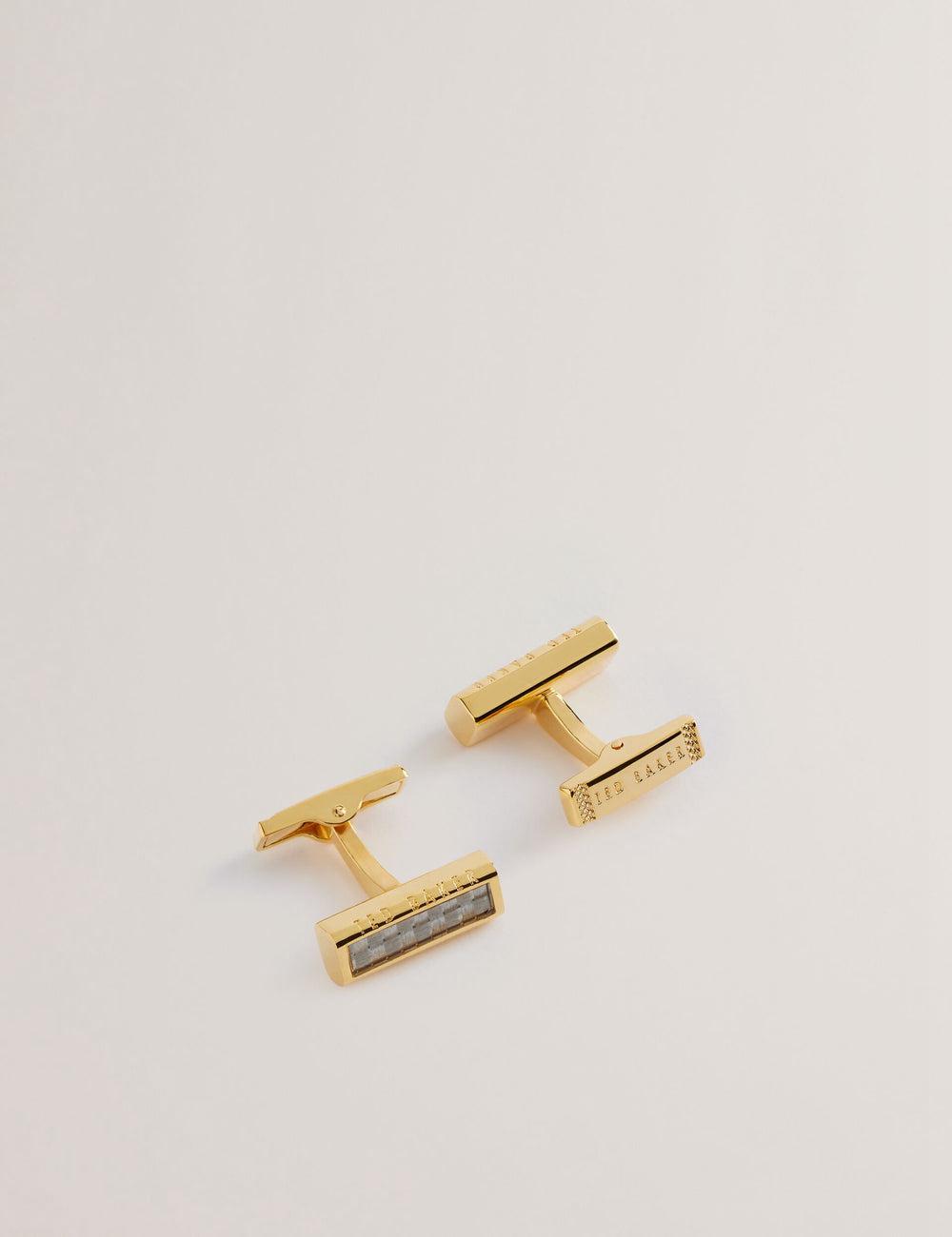 Men Ted Baker CARBIE - Carbon Fibre Bar Metal Cufflinks Gold | KSA  0521-GAFXM