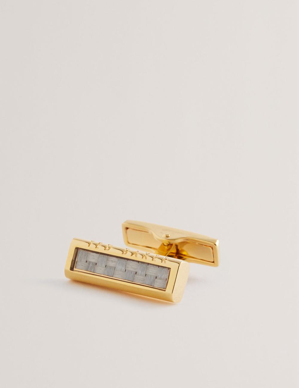 Men Ted Baker CARBIE - Carbon Fibre Bar Metal Cufflinks Gold | KSA  0521-GAFXM