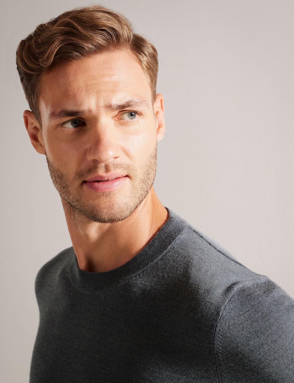 Men Ted Baker CARNBY - Pure Wool Crew Neck Jumpers Charcoal | KSA  8532-XKECL