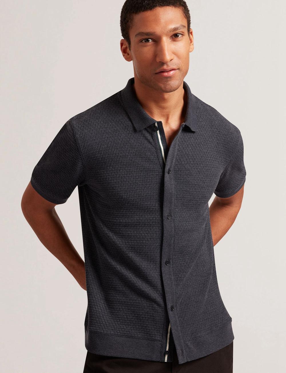 Men Ted Baker CONNYR - Short Sleeve Button Through Polos Shirts Navy | KSA  7826-KCZYJ