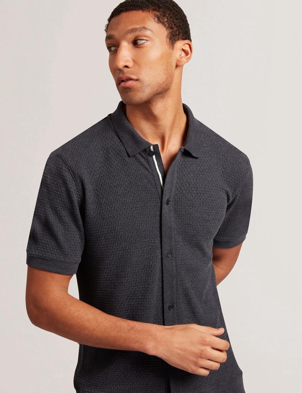 Men Ted Baker CONNYR - Short Sleeve Button Through Polos Shirts Navy | KSA  7826-KCZYJ