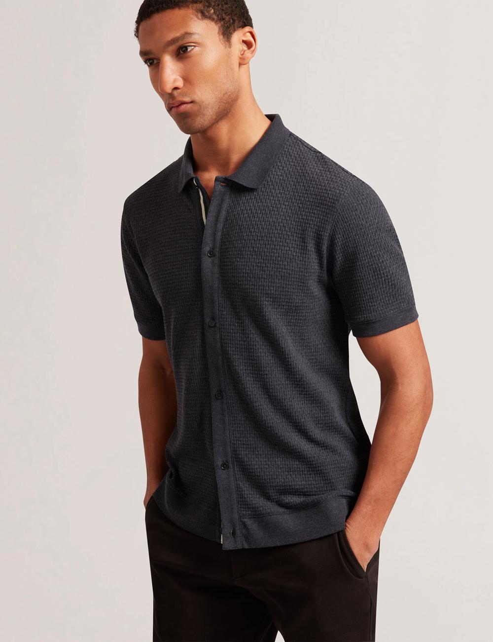 Men Ted Baker CONNYR - Short Sleeve Button Through Polos Shirts Navy | KSA  7826-KCZYJ