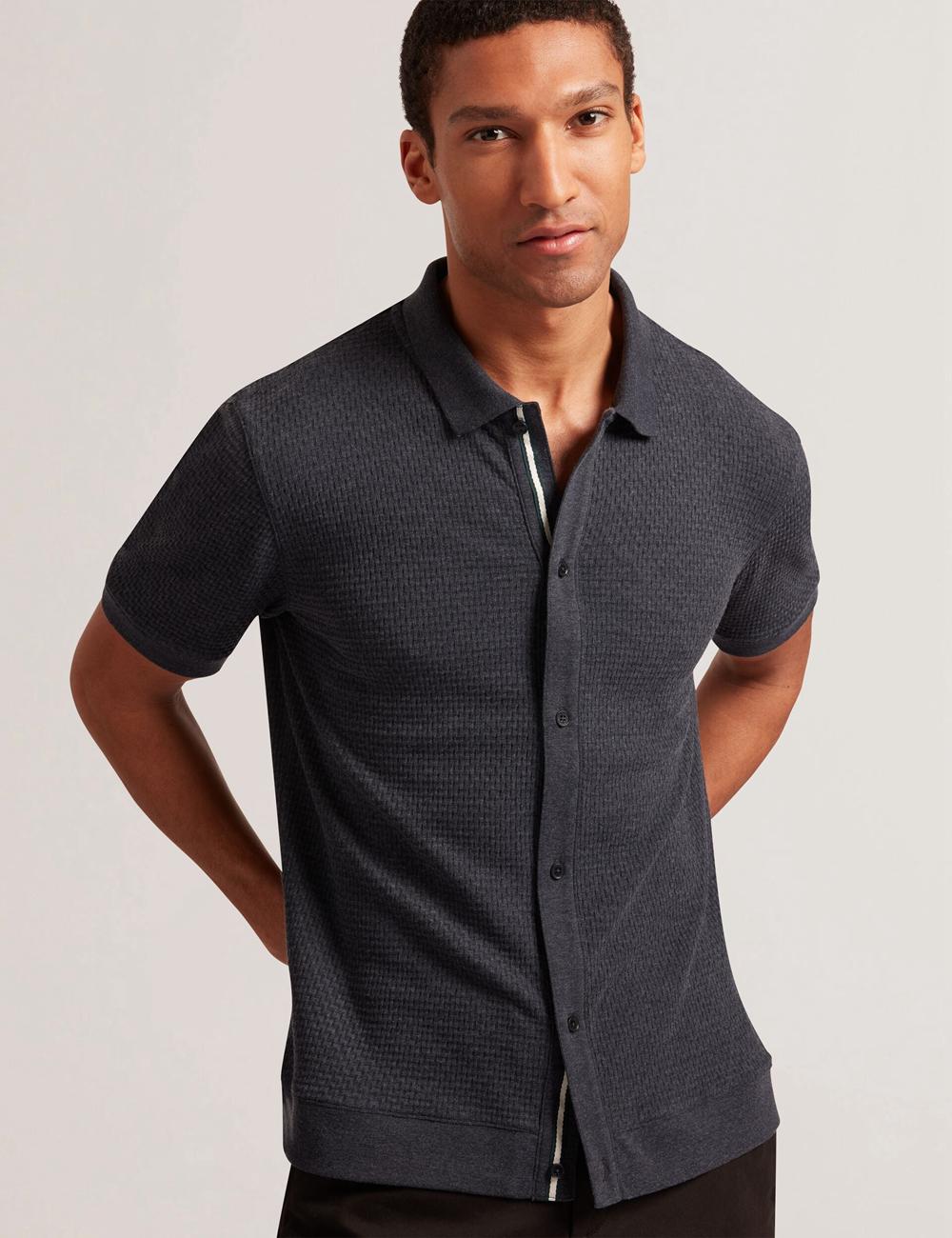 Men Ted Baker CONNYR - Short Sleeve Button Through Polos Shirts Navy | KSA  7826-KCZYJ
