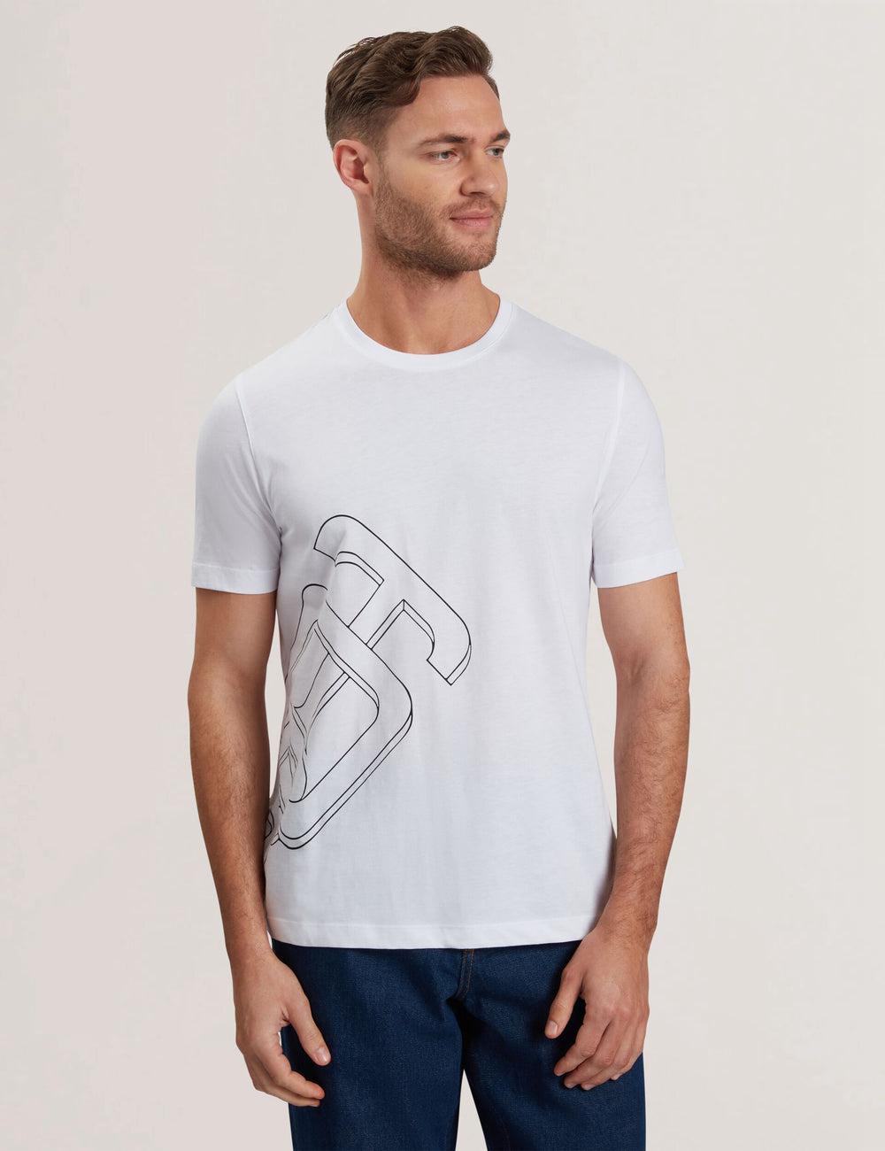 Men Ted Baker CRAIGEY - Logo Graphic Crew Neck Cotton T-Shirts White | KSA  3407-MLIAF