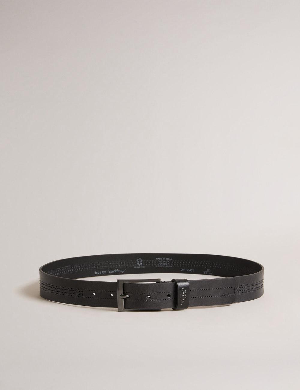 Men Ted Baker CRISIC - Stitch Detail Leather Belts Black | KSA  3159-FMBKW