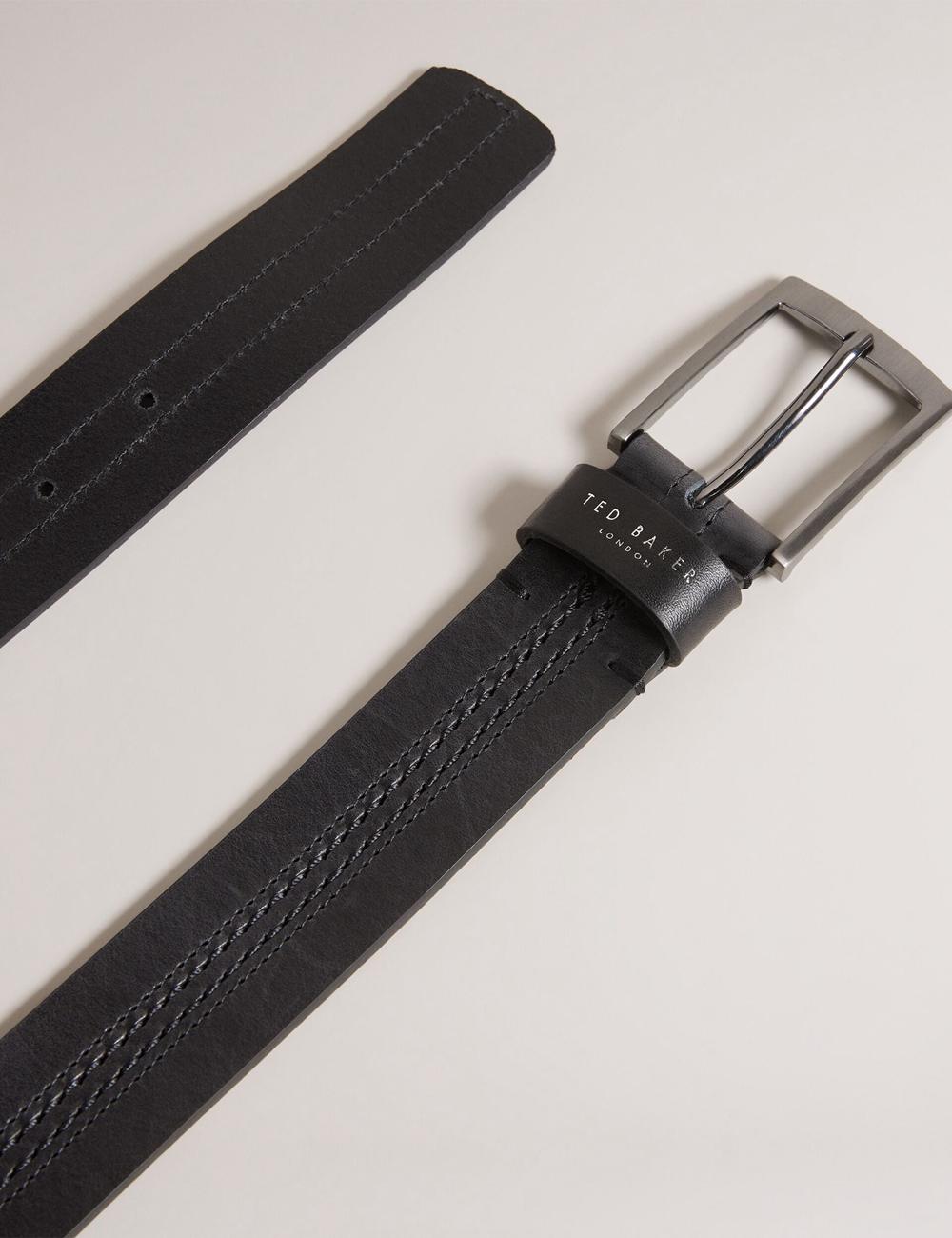 Men Ted Baker CRISIC - Stitch Detail Leather Belts Black | KSA  3159-FMBKW