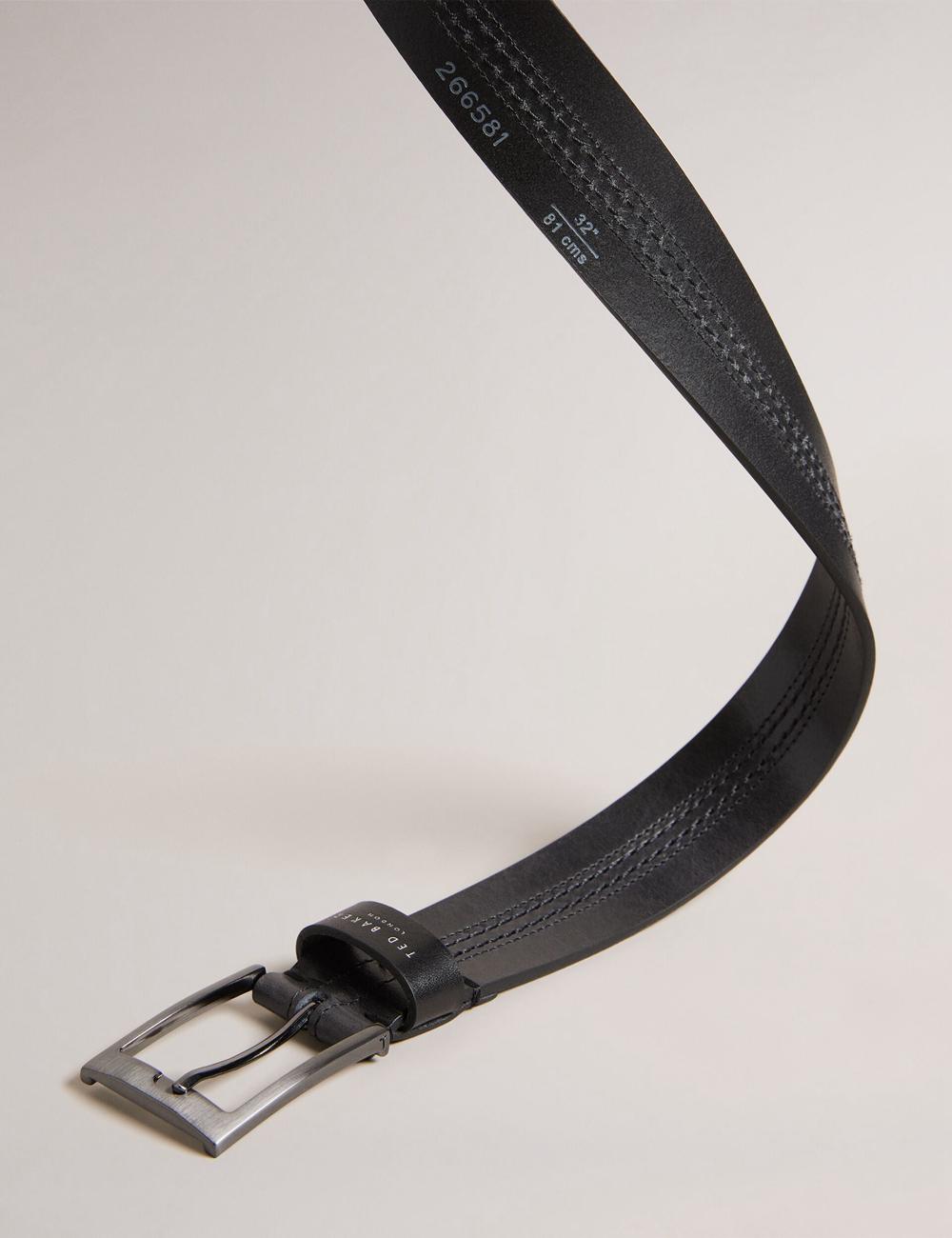 Men Ted Baker CRISIC - Stitch Detail Leather Belts Black | KSA  3159-FMBKW