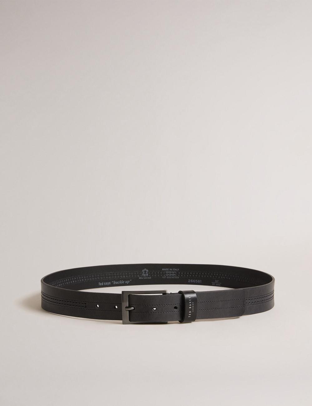 Men Ted Baker CRISIC - Stitch Detail Leather Belts Black | KSA  3159-FMBKW