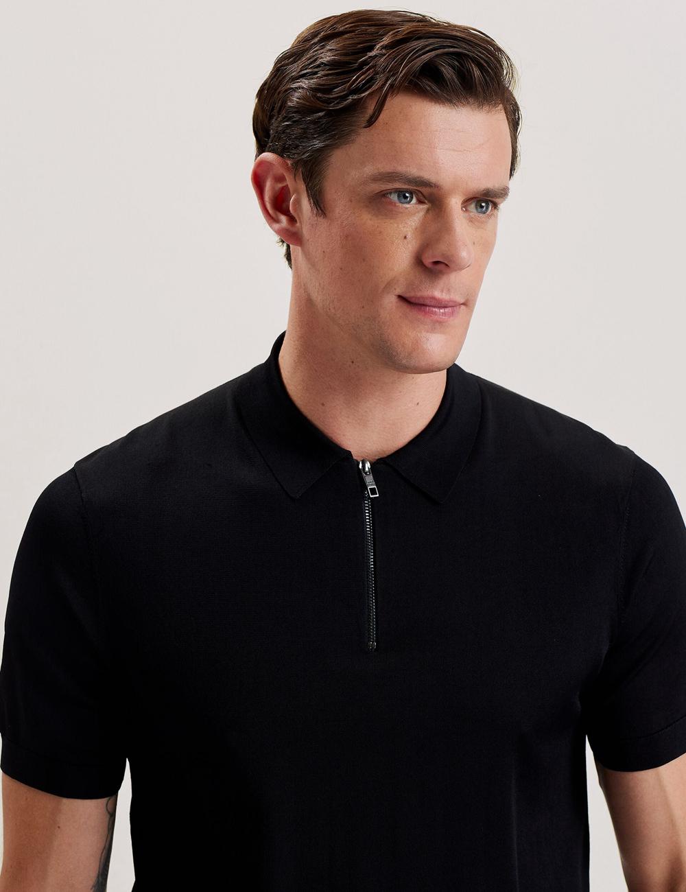 Men Ted Baker DALDIN - Zip Collar Stretch Knit Jumpers Black | KSA  3867-ISKHT