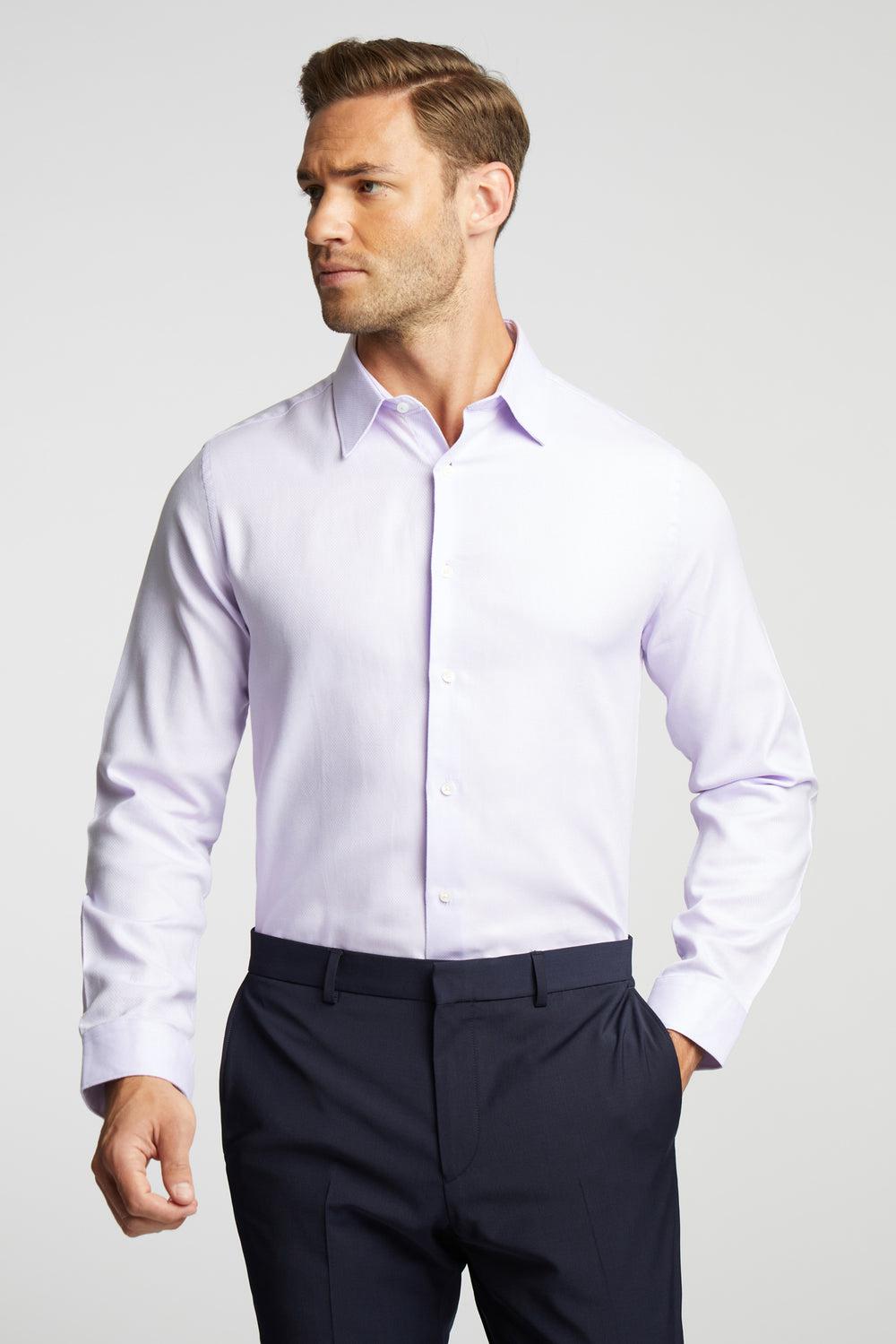 Men Ted Baker DALTON - Dobby Textured Cotton Slim Fit Formal Shirts Lilac | KSA  5196-FAUQW