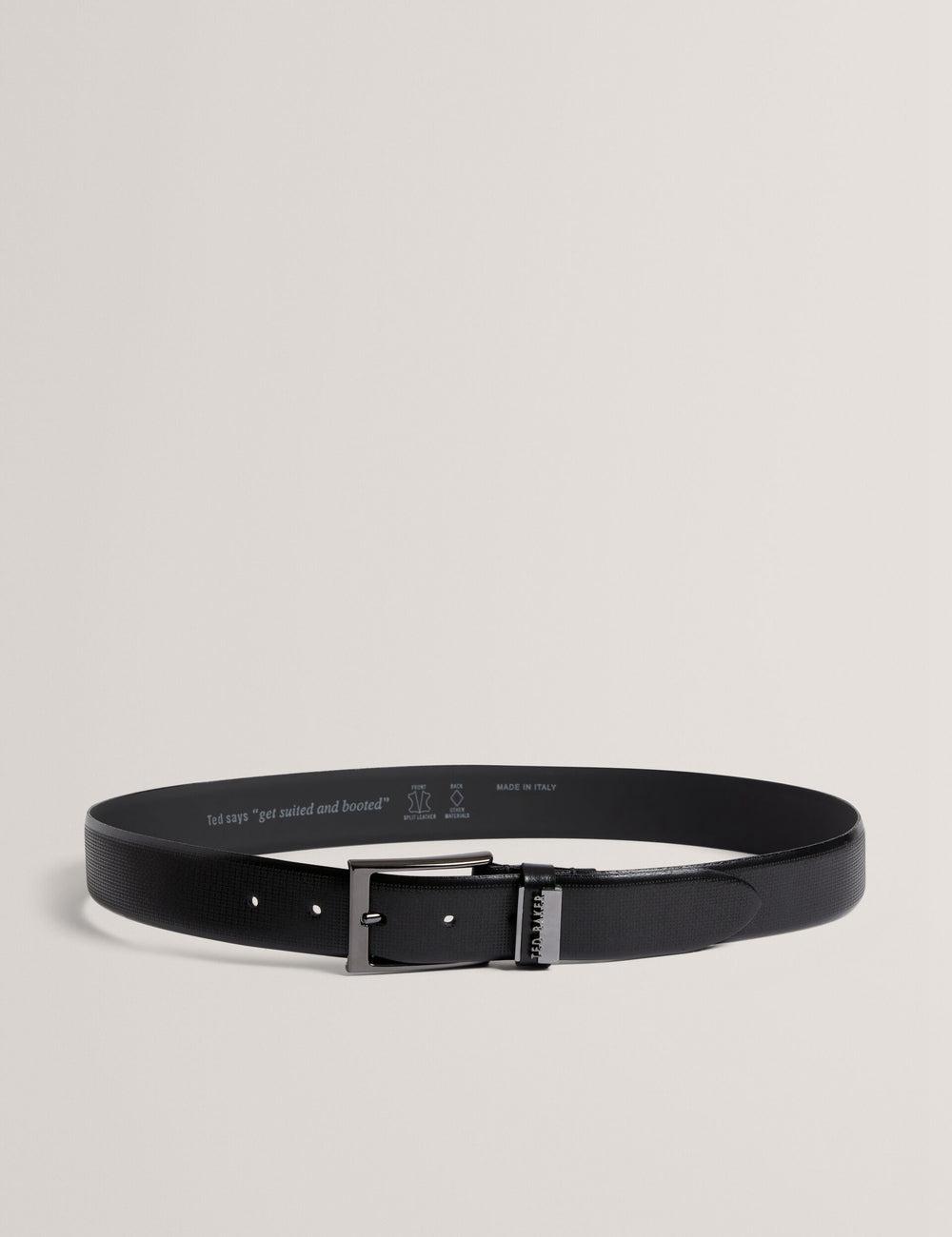Men Ted Baker DAWSONS - Textured T Pattern Leather Belts Black | KSA  7249-WNZRC