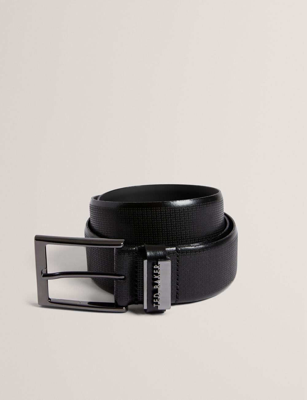 Men Ted Baker DAWSONS - Textured T Pattern Leather Belts Black | KSA  7249-WNZRC