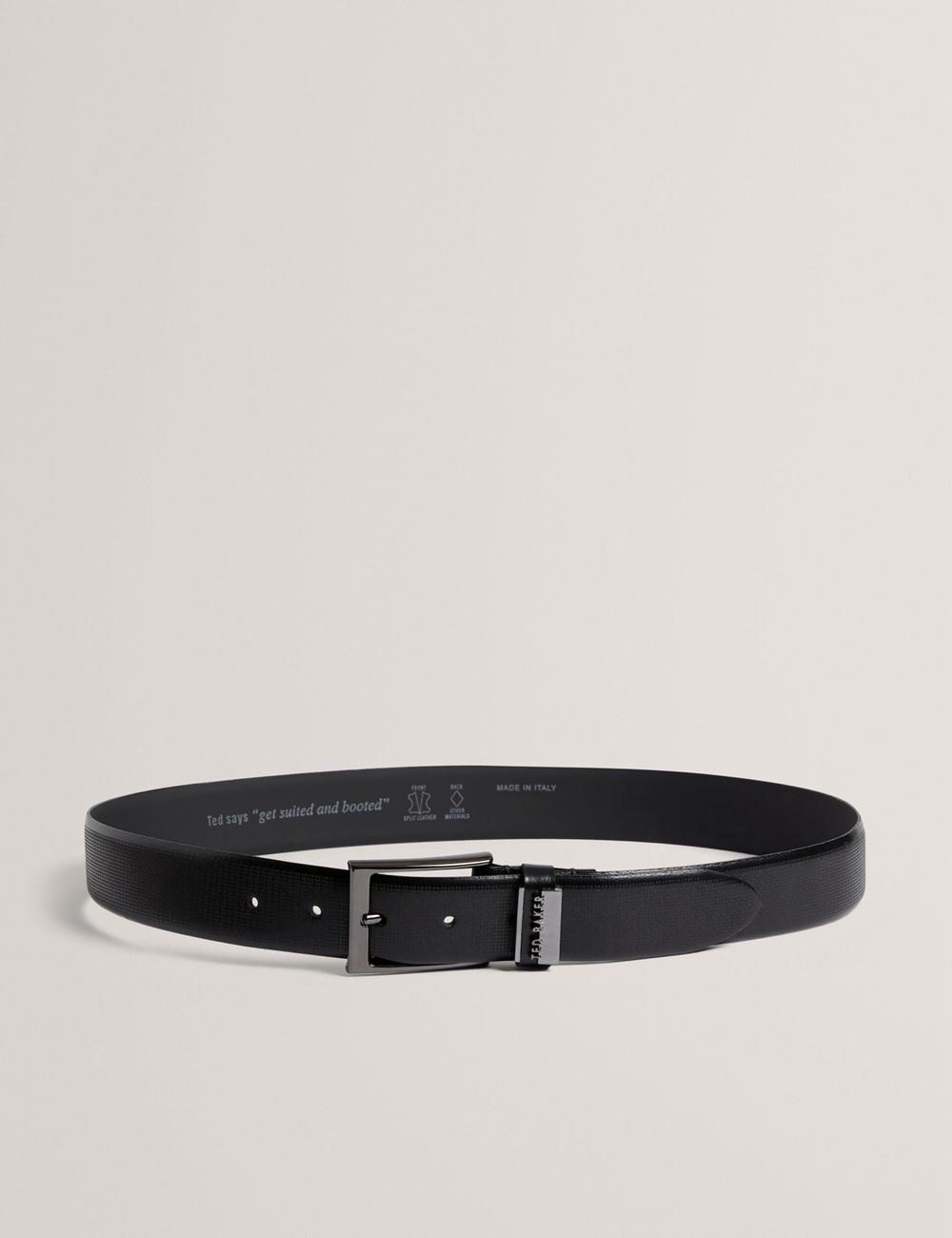 Men Ted Baker DAWSONS - Textured T Pattern Leather Belts Black | KSA  7249-WNZRC