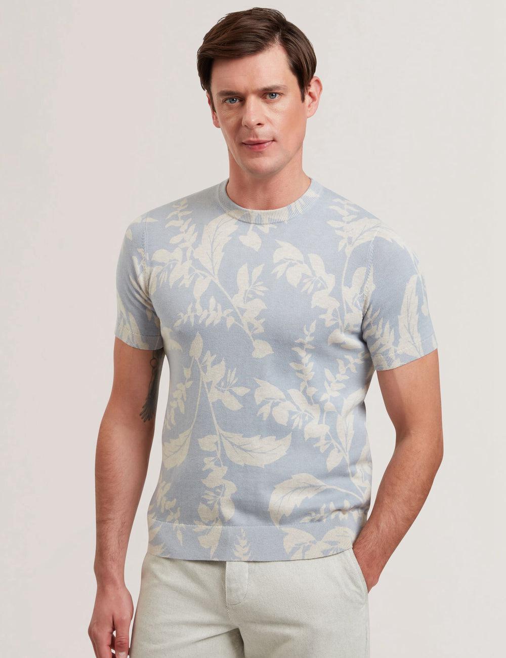Men Ted Baker DENNIO - Short Sleeve Printed Floral T-Shirts Lt-Blue | KSA  6584-QMVFA