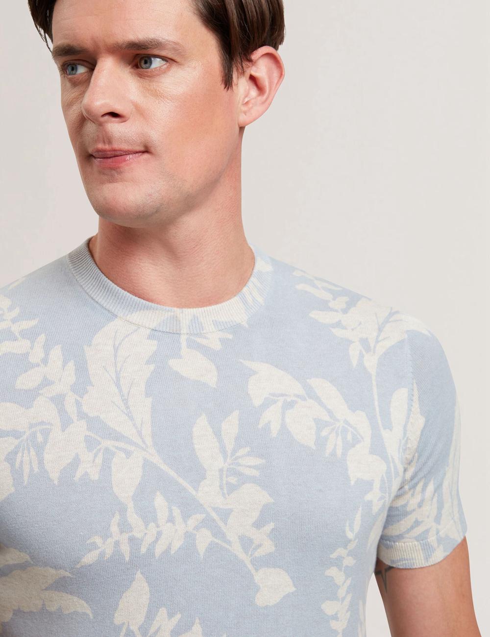 Men Ted Baker DENNIO - Short Sleeve Printed Floral T-Shirts Lt-Blue | KSA  6584-QMVFA