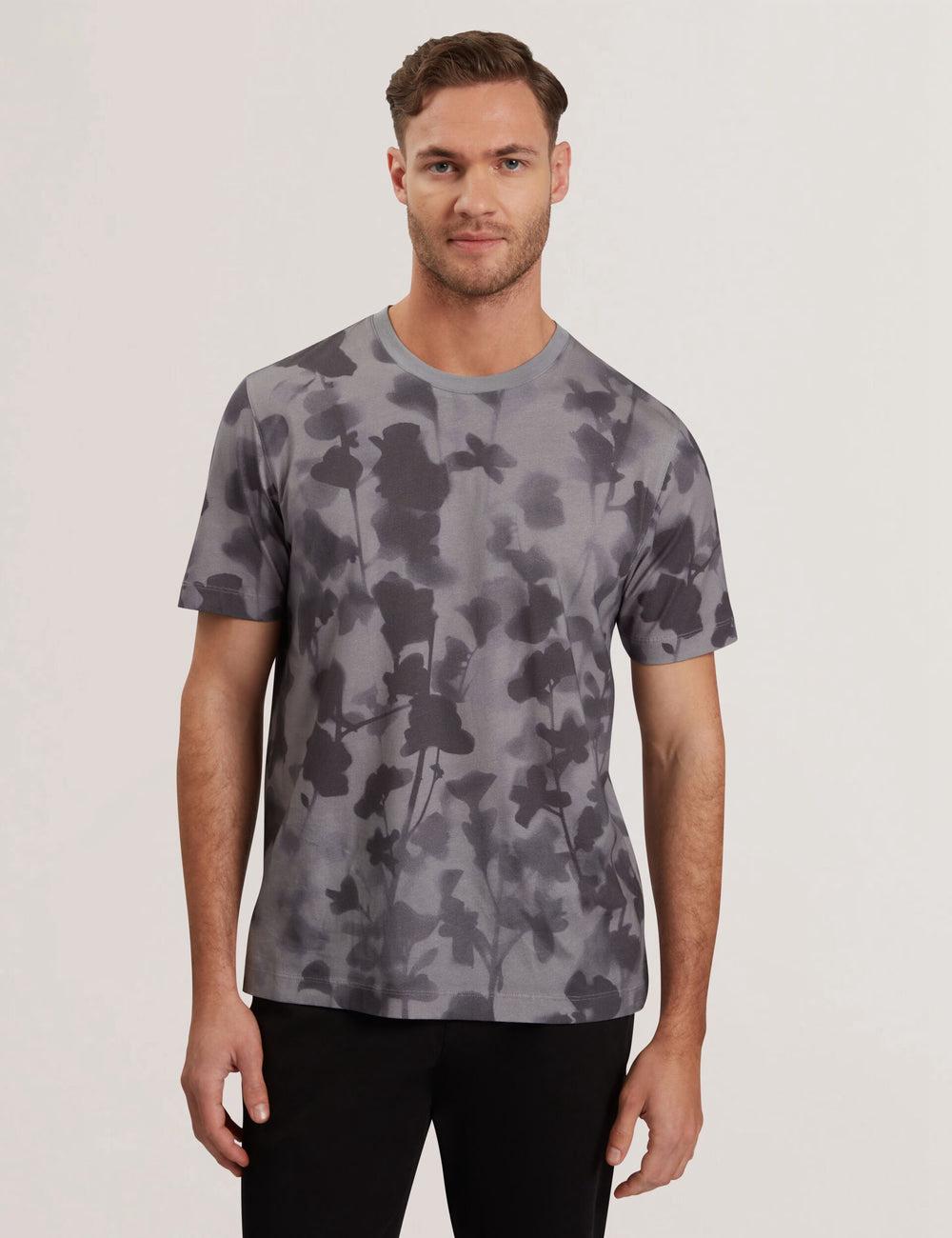 Men Ted Baker DENNISS - Monochrome Floral Print Cotton T-Shirts Dk-Grey | KSA  9260-LCTSB