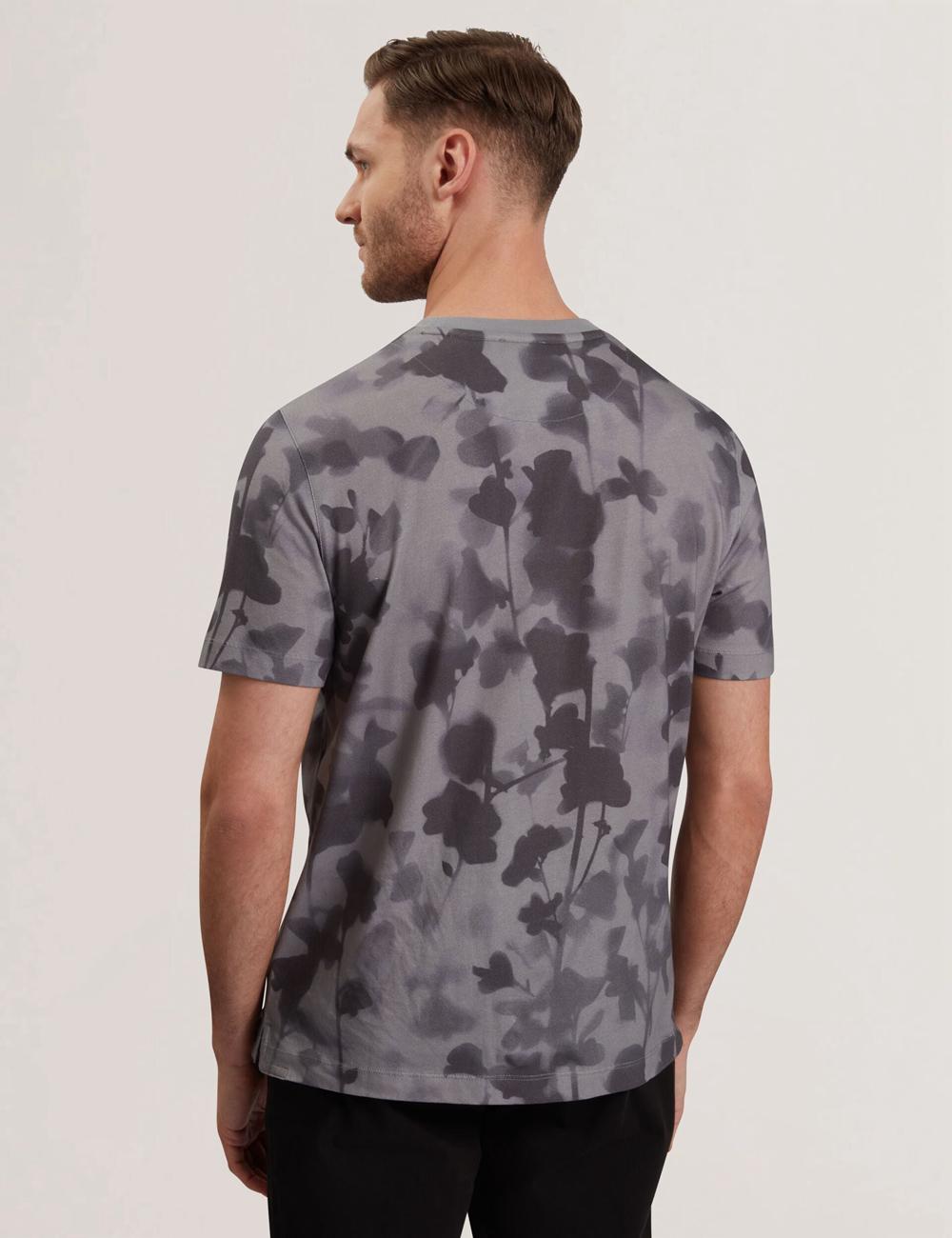 Men Ted Baker DENNISS - Monochrome Floral Print Cotton T-Shirts Dk-Grey | KSA  9260-LCTSB