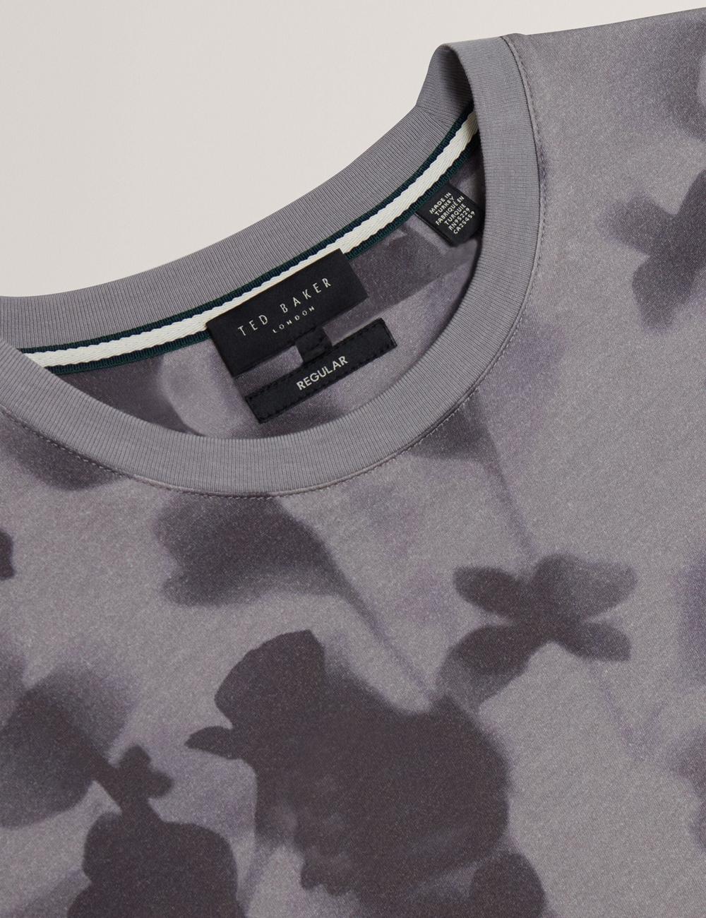 Men Ted Baker DENNISS - Monochrome Floral Print Cotton T-Shirts Dk-Grey | KSA  9260-LCTSB
