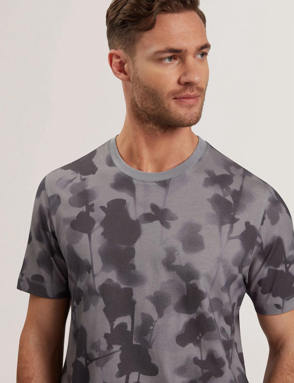 Men Ted Baker DENNISS - Monochrome Floral Print Cotton T-Shirts Dk-Grey | KSA  9260-LCTSB