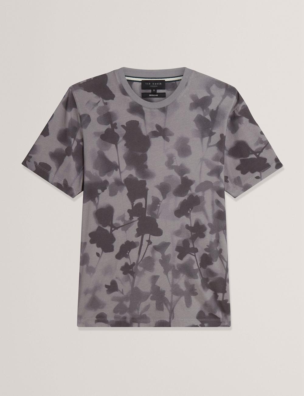 Men Ted Baker DENNISS - Monochrome Floral Print Cotton T-Shirts Dk-Grey | KSA  9260-LCTSB