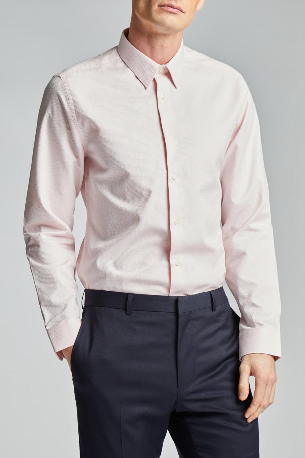 Men Ted Baker DORAIN - Textured Cotton Long Sleeve Formal Shirts Pink | KSA  5029-NQXDM