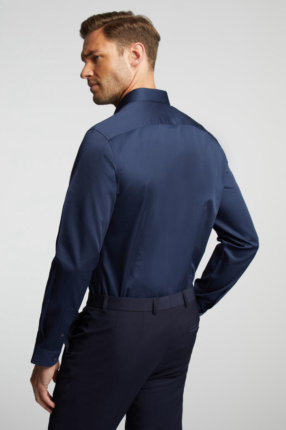 Men Ted Baker DUDDON - Navy Slim Fit Long Sleeve Cotton Formal Shirts Navy | KSA  1894-WVBNE