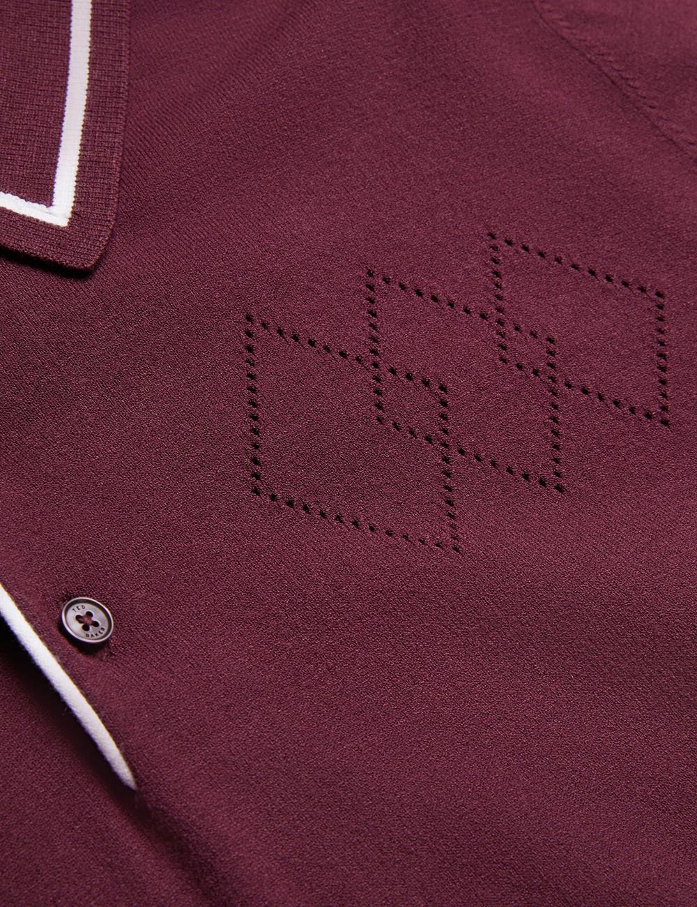 Men Ted Baker DUNOW - Pointelle Detail Striped Trim Polos Shirts Maroon | KSA  9318-JYLPF