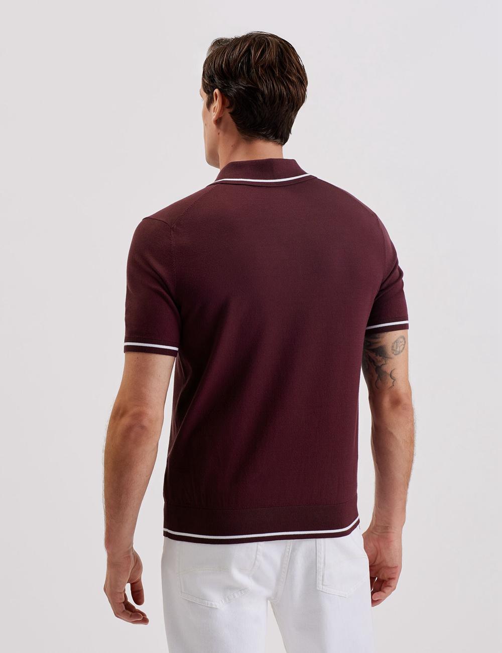 Men Ted Baker DUNOW - Pointelle Detail Striped Trim Polos Shirts Maroon | KSA  9318-JYLPF