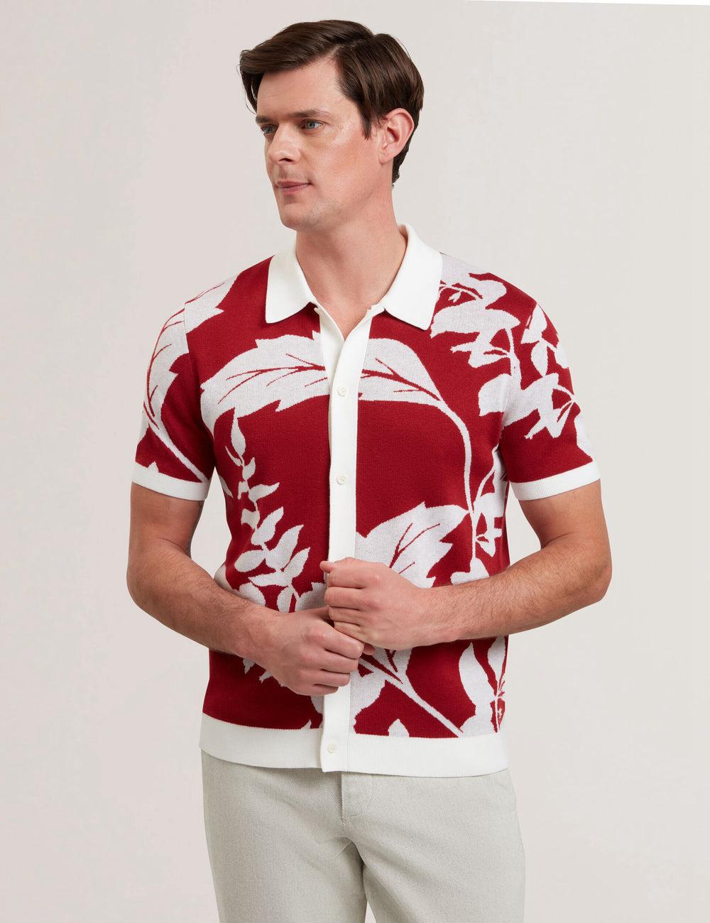 Men Ted Baker EDSON - Short Sleeve Button Through Floral Polos Shirts Red | KSA  6587-MXNQK