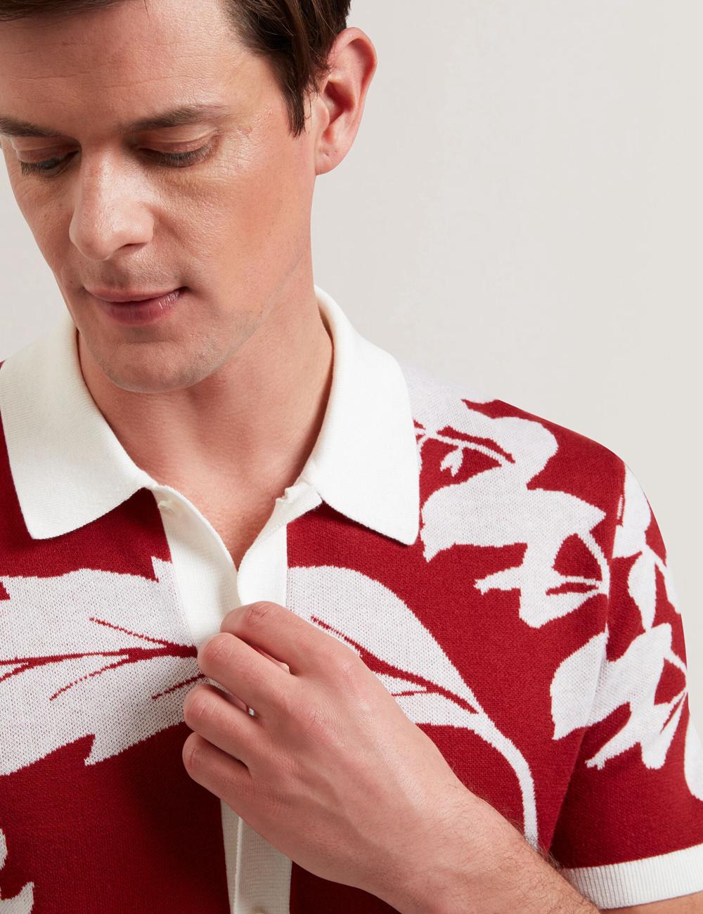 Men Ted Baker EDSON - Short Sleeve Button Through Floral Polos Shirts Red | KSA  6587-MXNQK