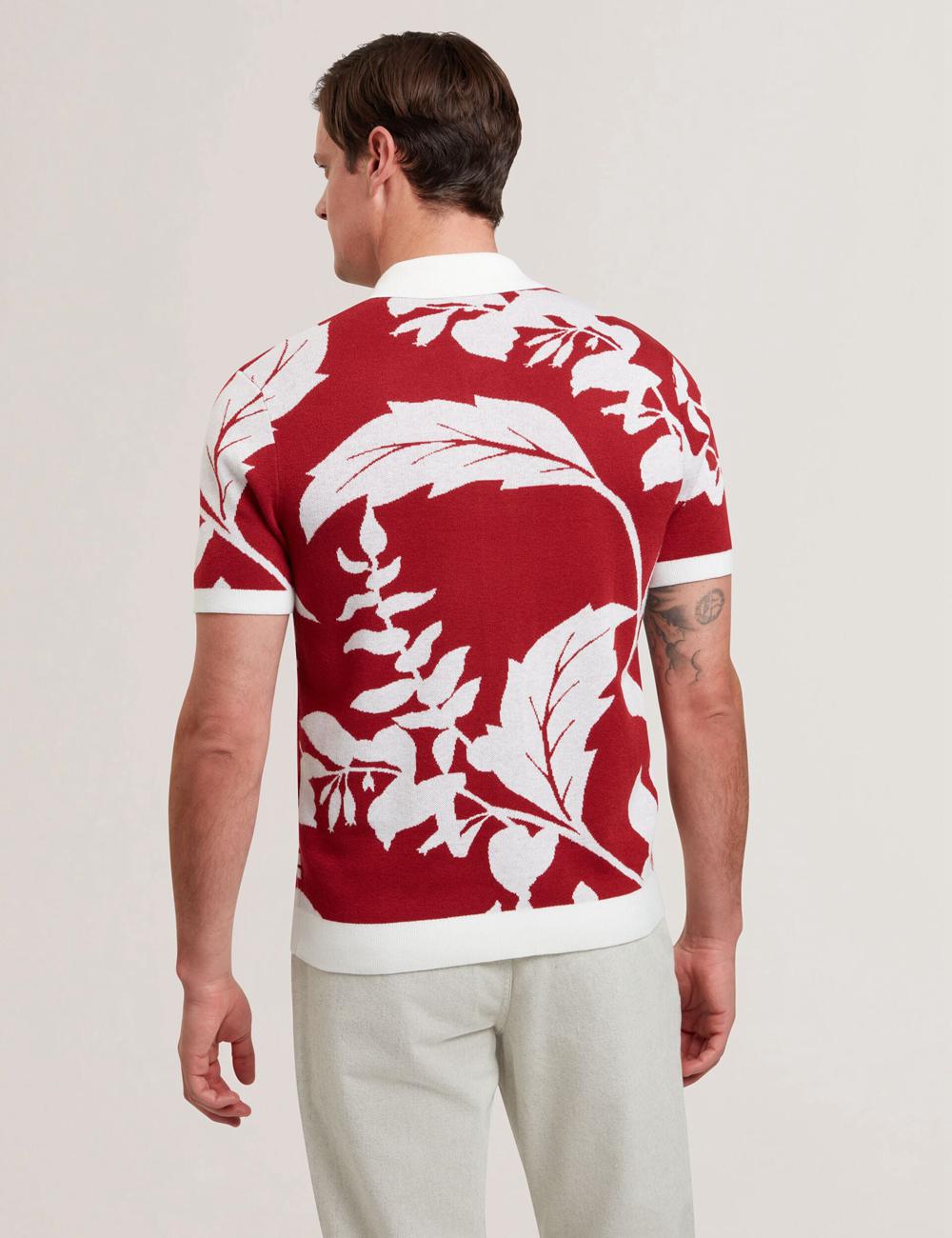 Men Ted Baker EDSON - Short Sleeve Button Through Floral Polos Shirts Red | KSA  6587-MXNQK