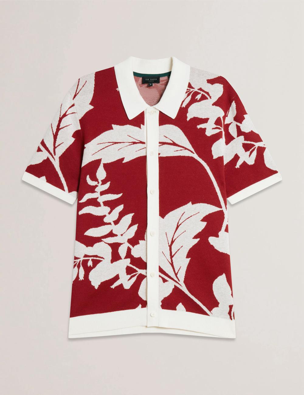 Men Ted Baker EDSON - Short Sleeve Button Through Floral Polos Shirts Red | KSA  6587-MXNQK