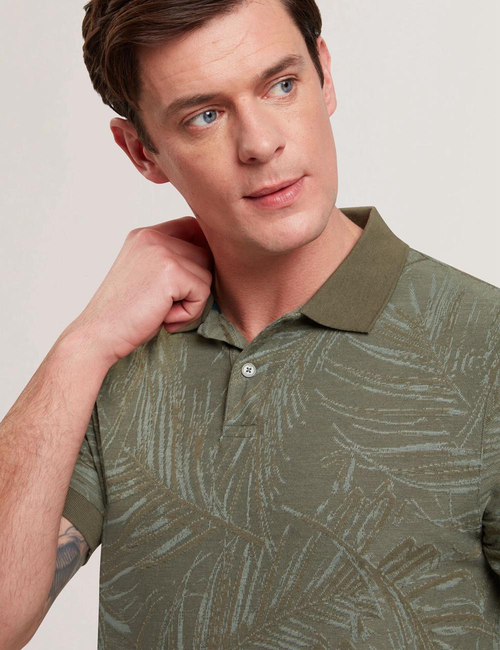 Men Ted Baker EDWINE - Leaf Print Short Sleeve Polos Shirts Khaki | KSA  3627-FQGAS