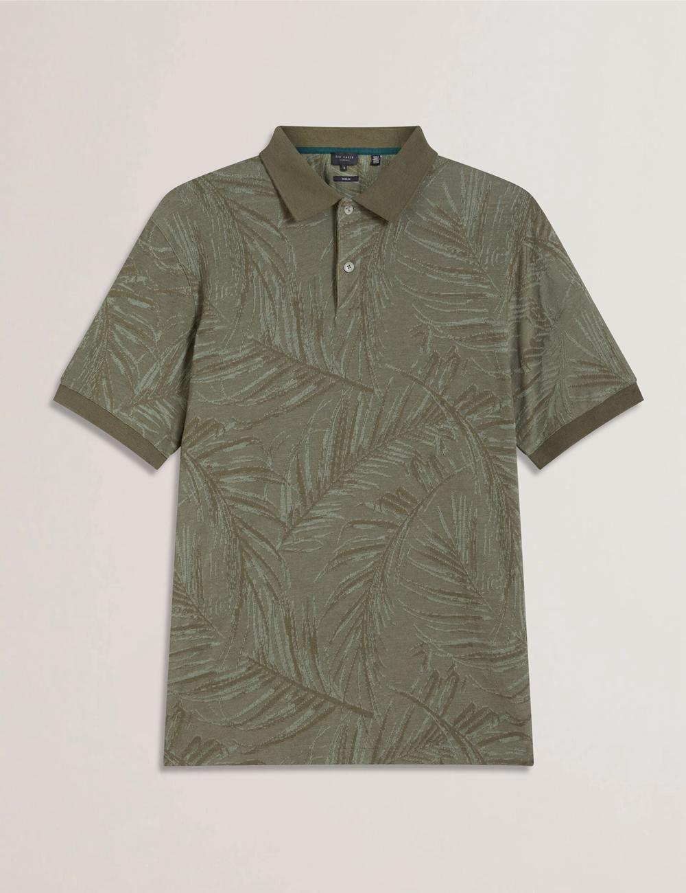 Men Ted Baker EDWINE - Leaf Print Short Sleeve Polos Shirts Khaki | KSA  3627-FQGAS
