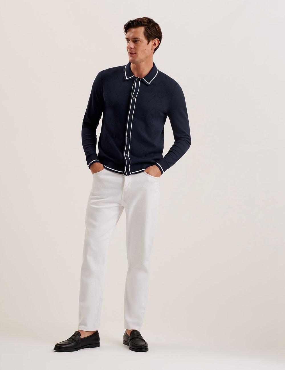 Men Ted Baker ELMDON LS Diamond Button Through Casual Shirts Navy | KSA  6048-VSGEK